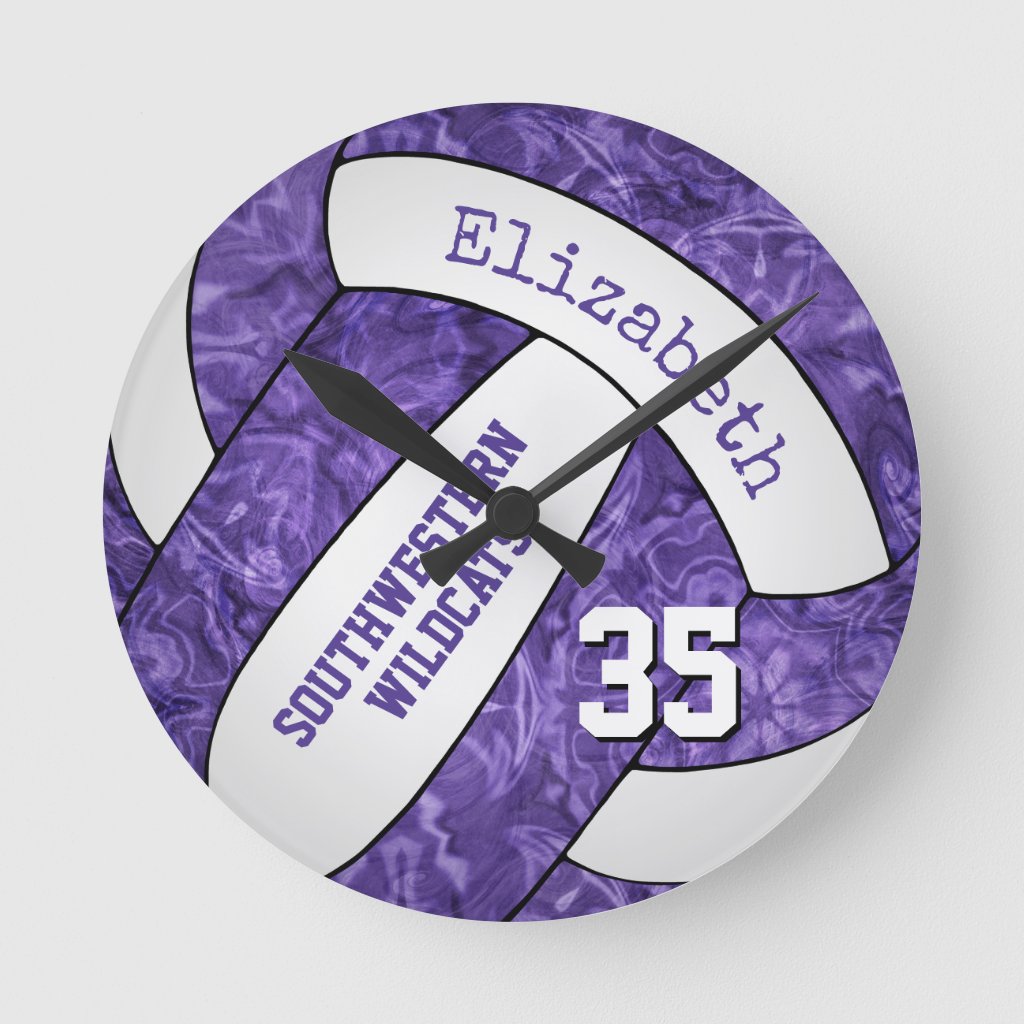 purple and white volleyball team colors girls sports clock