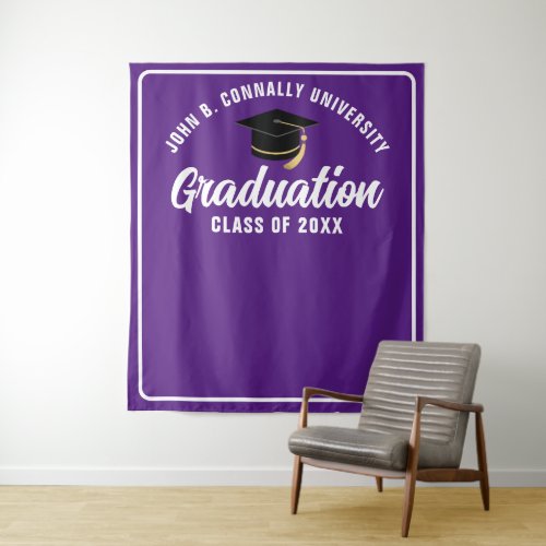 Purple White Custom Graduation Party Photo Booth Tapestry