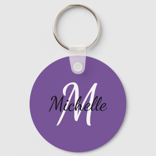 Purple  White Custom Monogram Cute Keychain