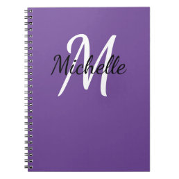 Purple &amp; White Custom Monogram Cute Notebook