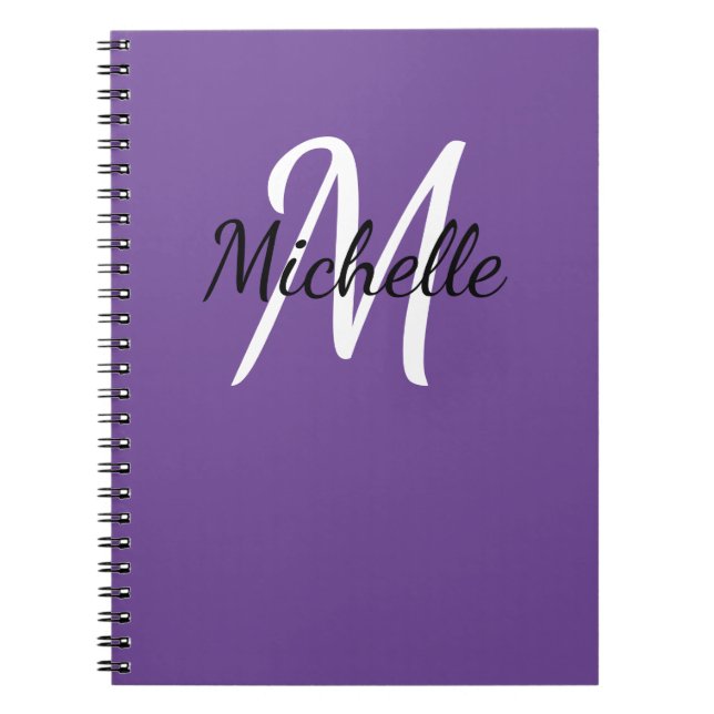 Purple & White Custom Monogram Cute Notebook (Front)