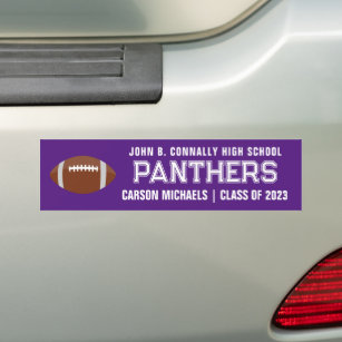 Purple White Custom School Football Team Player Bumper Sticker