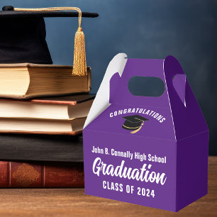 Purple White Custom School Graduation Party Favor Boxes