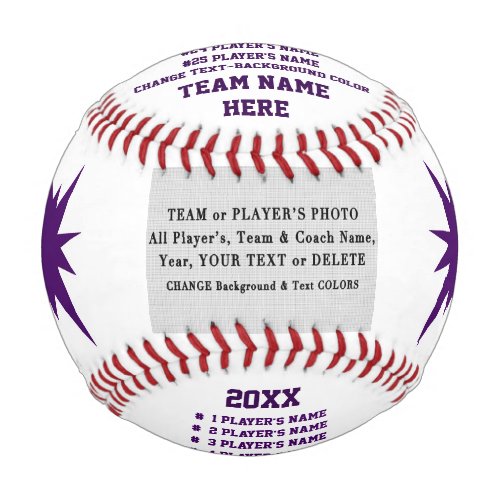 Purple White Customizable Baseballs Any COLORS Baseball