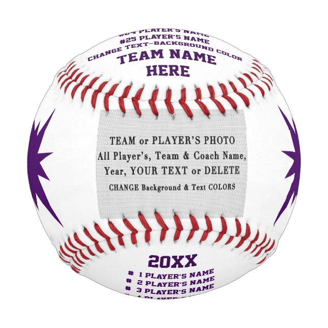 Purple, White, Customizable Baseballs, Any COLORS Baseball (Front)