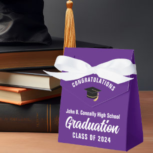 Purple White Customizable School Graduation Party Favor Boxes