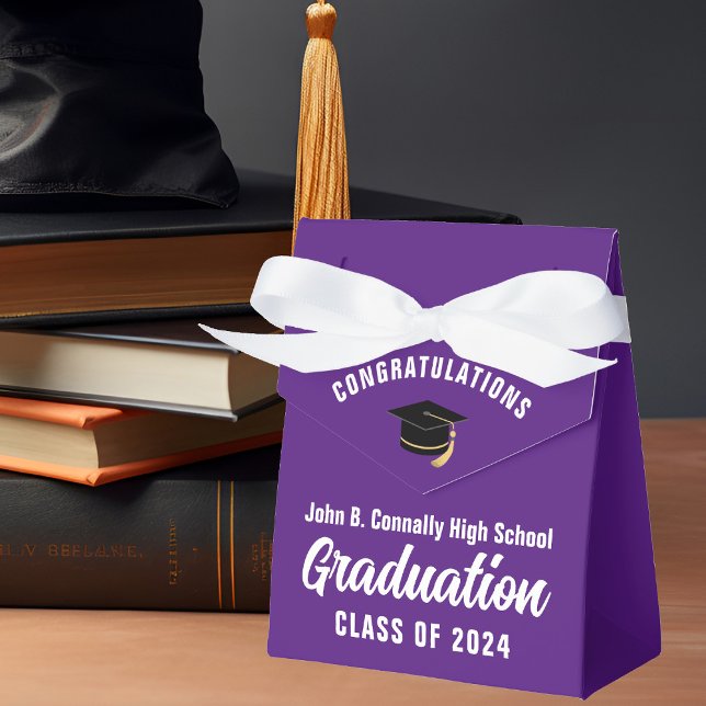 Purple White Customizable School Graduation Party Favor Boxes (Creator Uploaded)
