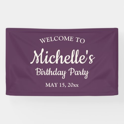 Purple White Cute Text Birthday Welcome Name Banner