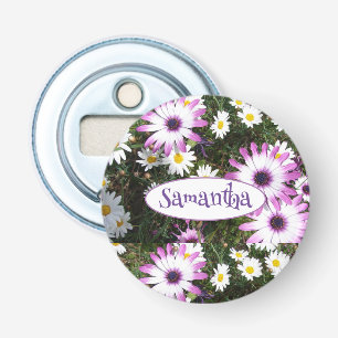 Purple White Daisy Flower Garden Customizable Name Bottle Opener
