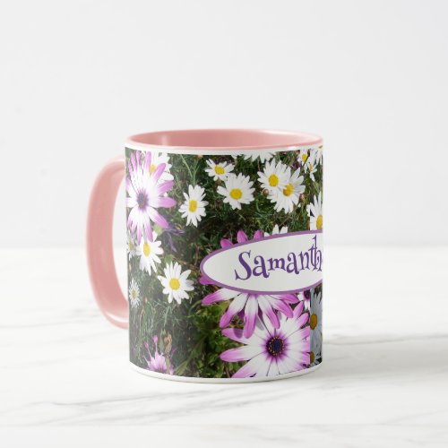 Purple White Daisy Flower Garden Customizable Name Mug