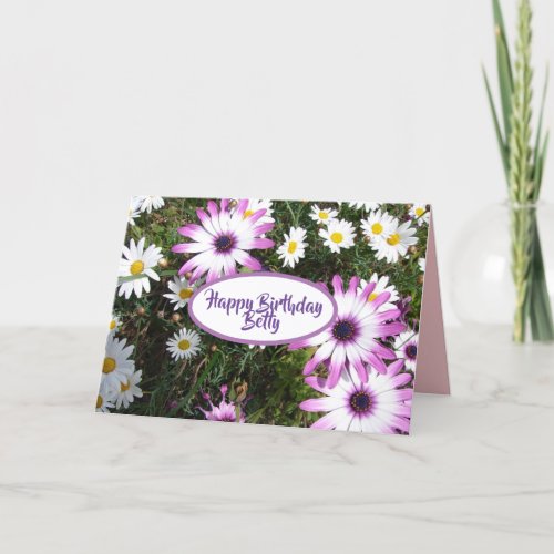 Purple White Daisy Flower Garden Happy Birthday Card