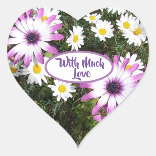 Purple White Daisy Flower Garden With Much Love Heart Sticker