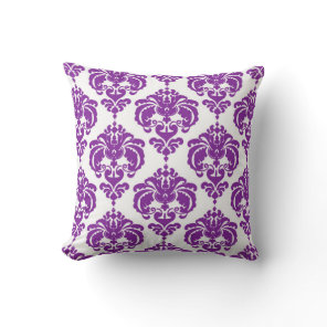Purple & White Damask Modern Elegant Pattern Throw Pillow