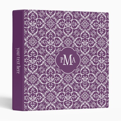 Purple  White Damask Pattern Monogram Binder