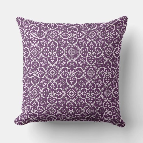 Purple  White Damask Pillow