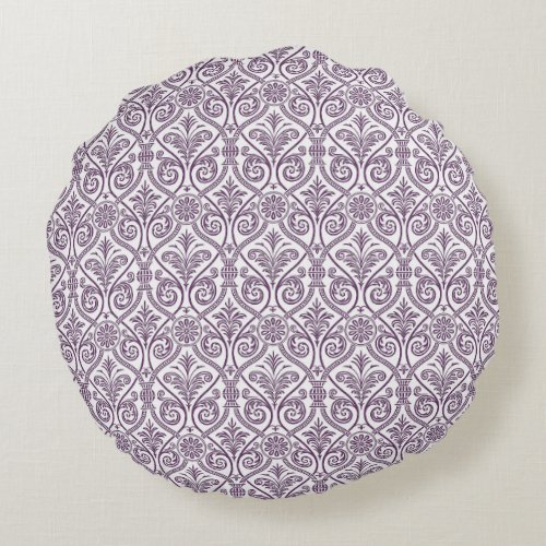 Purple  White Damask Round Pillow