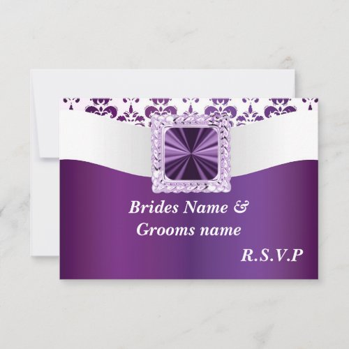 Purple &amp; white damask personalized invite