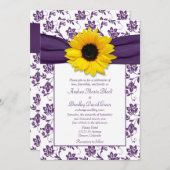 Purple White Damask Sunflower Wedding Invitation (Front/Back)