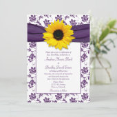 Purple White Damask Sunflower Wedding Invitation (Standing Front)