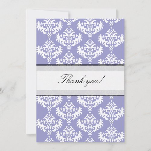 Purple &amp; White Damask Thank you Card
