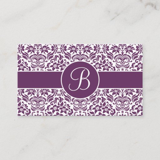 Customizable Purple &amp; White Damask Wedding Gift Registry Cards Business Cards