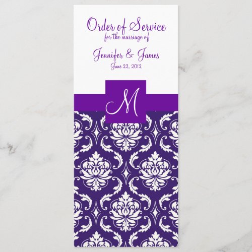 Purple White Damask Wedding Program