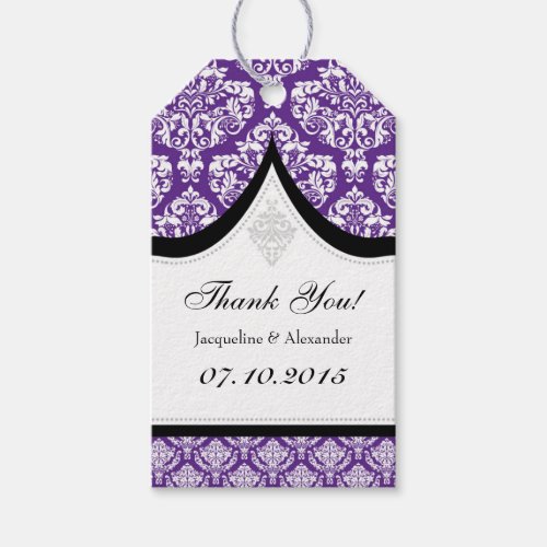 Purple White Damask Wedding Thank You Tags