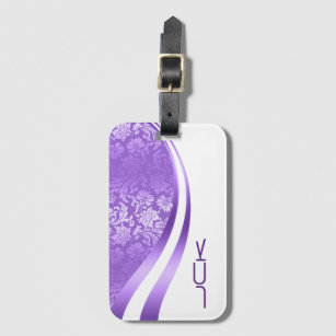 Purple & White Damasks Modern Geometric Design Luggage Tag