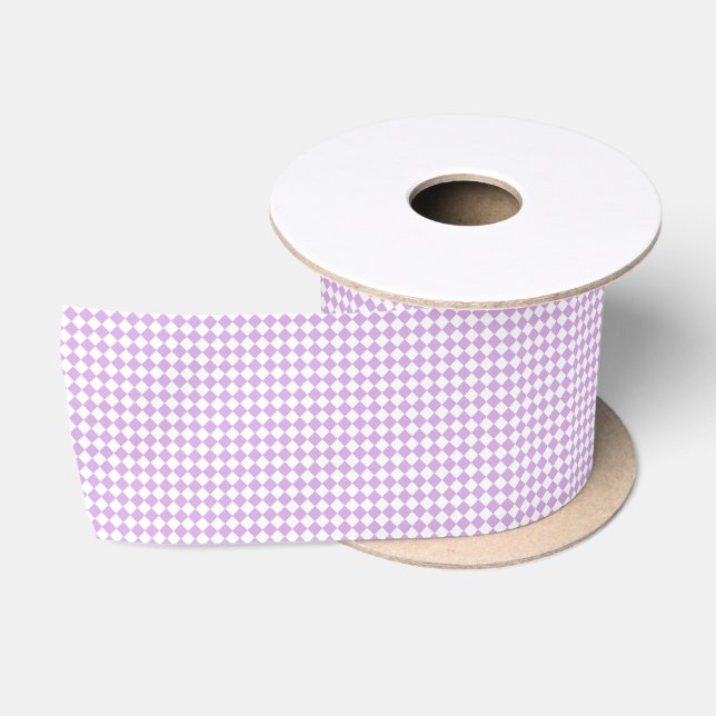 Purple White Diamond Checker Pattern Satin Ribbon (Spool)