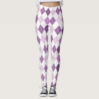Purple White Diamond Pattern Leggings