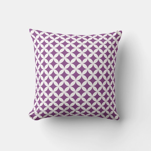 Purple White Diamonds Circles Pattern Pillow (Front)