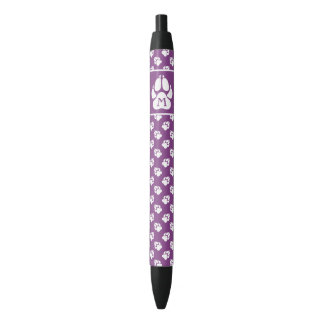 Purple & White Dog Paw Pattern And Custom Monogram Black Ink Pen