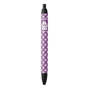 Purple & White Dog Paw Pattern And Custom Monogram Pen