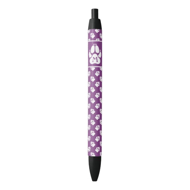 Purple & White Dog Paw Pattern And Custom Monogram Pen (Front Vertical)