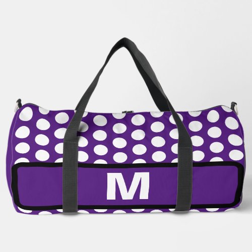 Purple White Dots Monogram  Duffle Bag