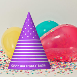 Purple, White Dots, Stripes Party Hat