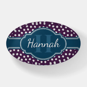 Purple White Dotted Pattern Navy Monogram Paperweight