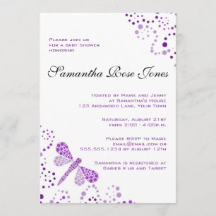 Purple & White Dragonfly Elegant Baby Shower Invitation