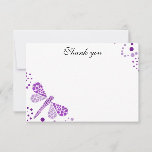 Purple & White Dragonfly Flat Thank You Note (Front)