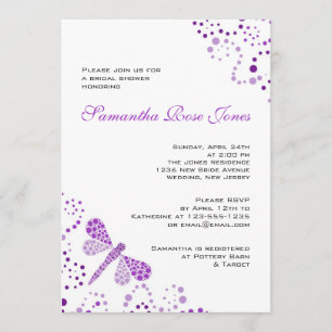 Purple White Dragonfly Pointillism Bridal Shower Invitation