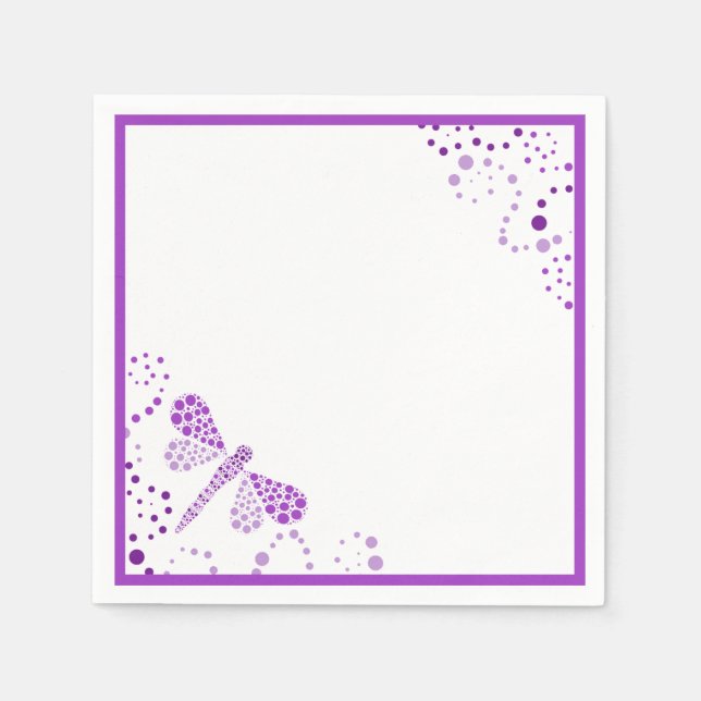Purple & White Dragonfly Pointillism Custom Paper Napkins (Front)