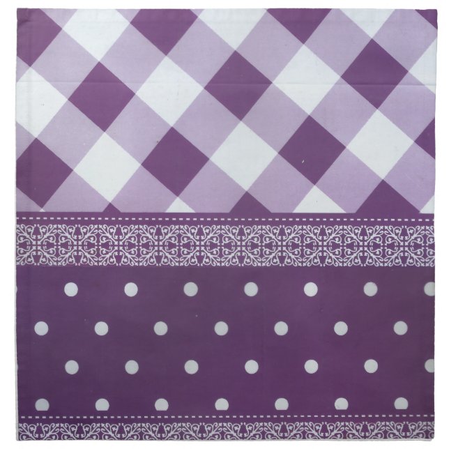 Purple White Eclectic Art Cloth Napkin (Front)