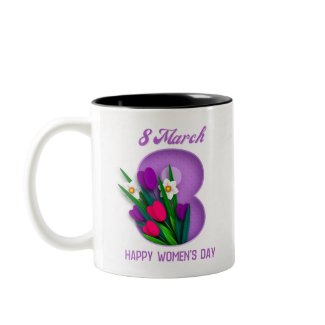 Purple White Elegant 8 March Happy Women's Day Two-Tone Coffee Mug