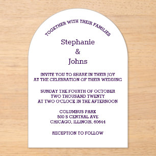 Purple White Elegant Script Modern Simple Wedding Acrylic Invitations