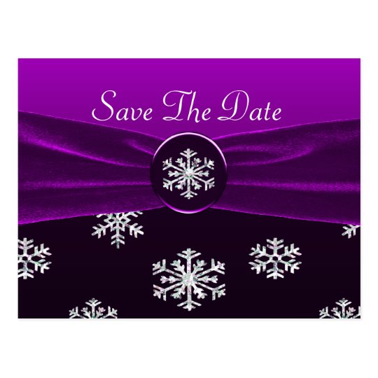 Purple & White Elegant Snowflakes Wedding Postcard