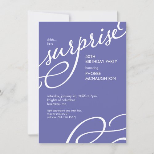 Purple  White Elegant Surprise Birthday Party  Invitation