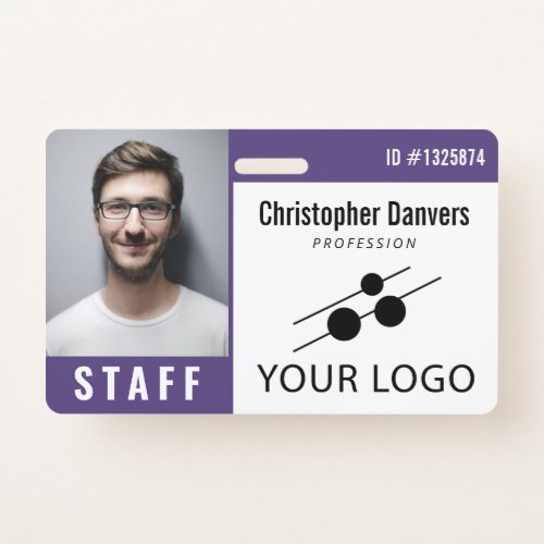 Purple White Employee ID Photo  Large Logo Badge