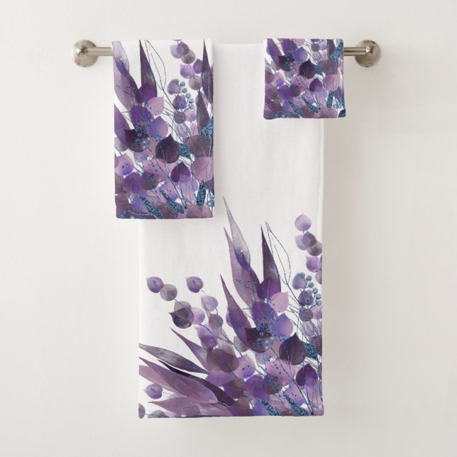 PURPLE WHITE EUCALYPTUS BATHROOM TOWEL SET (Insitu)