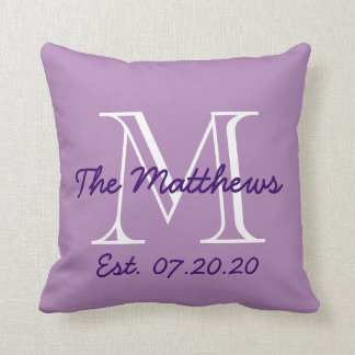 Purple White Family Monogram Throw Pillow