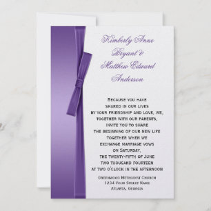 Purple White FAUX Ribbon Bow Wedding Invitation